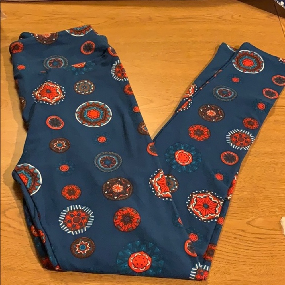 Lularoe leggings OS Slate Teal Circles Stars Aztec
